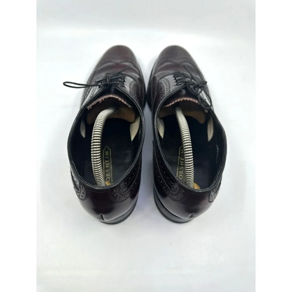 Florsheim Wingtip Oxford Mens 10 D Burgundy‎ Good Leather Brogue Made in USA